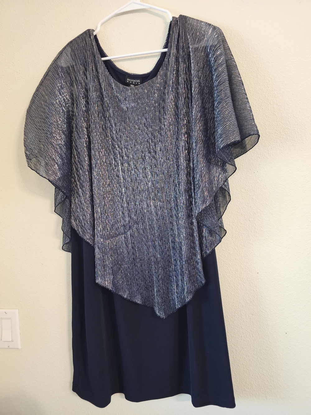Enfocus Studio Navy and Silver Metallic Overlay Midi Dress